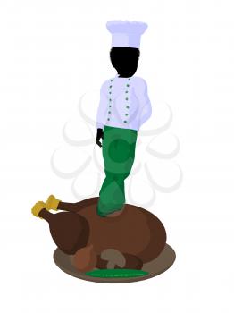 Royalty Free Clipart Image of a Boy Chef With a Roasted Turkey