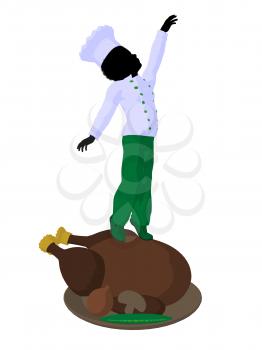 Royalty Free Clipart Image of a Boy Chef With a Roasted Turkey