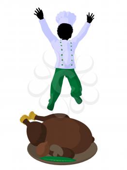 Royalty Free Clipart Image of a Boy Chef With a Roasted Turkey