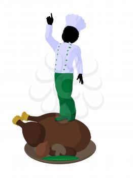 Royalty Free Clipart Image of a Boy Chef With a Roasted Turkey