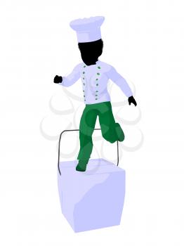 Royalty Free Clipart Image of a Boy Chef on a Takeout Box