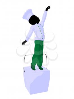 Royalty Free Clipart Image of a Boy Chef on a Takeout Box