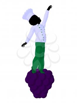 Royalty Free Clipart Image of a Boy Chef Standing on Grapes