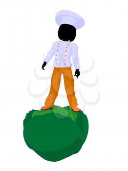 Royalty Free Clipart Image of a Child Chef on a Cabbage