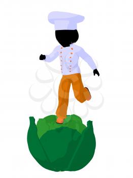 Royalty Free Clipart Image of a Child Chef on a Cabbage