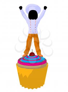 Royalty Free Clipart Image of a Child Chef on a Cupcake