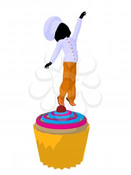 Royalty Free Clipart Image of a Child Chef on a Cupcake