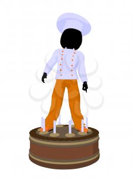 Royalty Free Clipart Image of a Girl Chef on a Cake