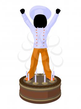 Royalty Free Clipart Image of a Girl Chef on a Cake