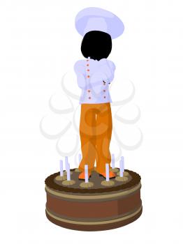 Royalty Free Clipart Image of a Girl Chef on a Cake