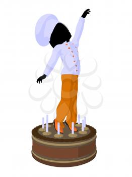 Royalty Free Clipart Image of a Girl Chef on a Cake