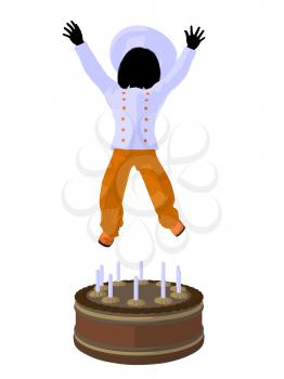 Royalty Free Clipart Image of a Girl Chef on a Cake