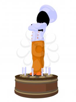 Royalty Free Clipart Image of a Girl Chef on a Cake