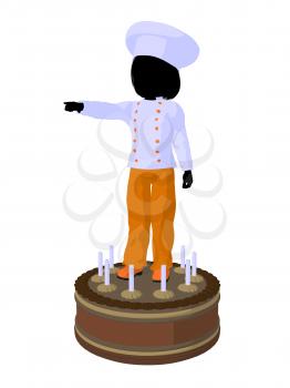 Royalty Free Clipart Image of a Girl Chef on a Cake