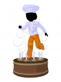 Royalty Free Clipart Image of a Girl Chef on a Cake