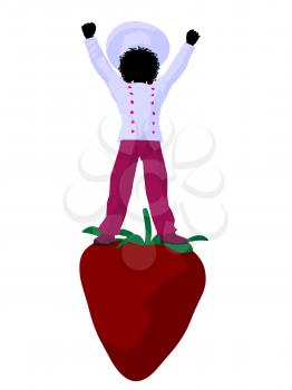 Royalty Free Clipart Image of a Chef Girl on a Strawberry