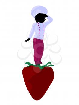 Royalty Free Clipart Image of a Chef Girl on a Strawberry