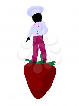 Royalty Free Clipart Image of a Chef Girl on a Strawberry