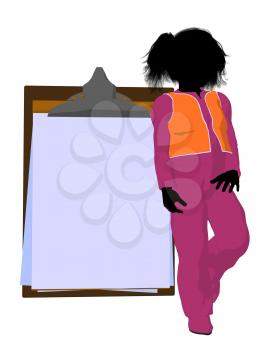 Royalty Free Clipart Image of a Girl and a Clipboard