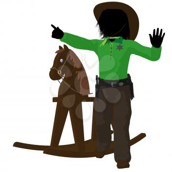 Royalty Free Clipart Image of a Little Cowboy and Rocking Horse