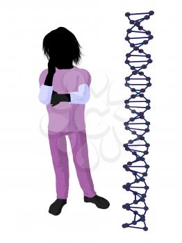 Royalty Free Clipart Image of a Boy Doctor Next to a DNA Strand