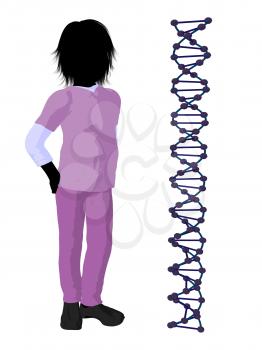 Royalty Free Clipart Image of a Boy Doctor Next to a DNA Strand