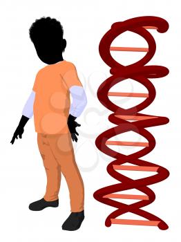 Royalty Free Clipart Image of a Boy Doctor Beside DNA