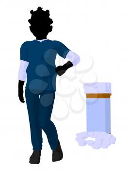 Royalty Free Clipart Image of a Girl Doctor Beside Pills