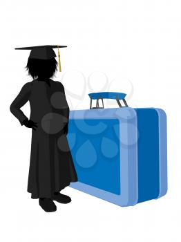 Royalty Free Clipart Image of a Graduate Beside a Large Lunchbox