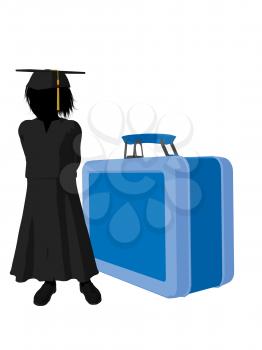 Royalty Free Clipart Image of a Graduate Beside a Large Lunchbox