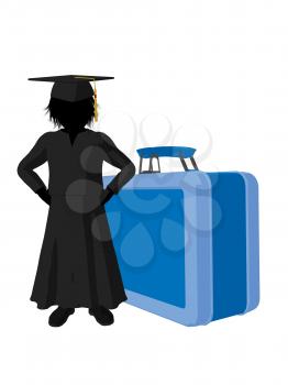 Royalty Free Clipart Image of a Graduate Beside a Large Lunchbox