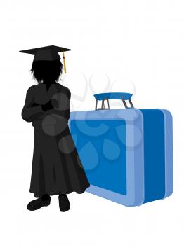 Royalty Free Clipart Image of a Graduate Beside a Large Lunchbox