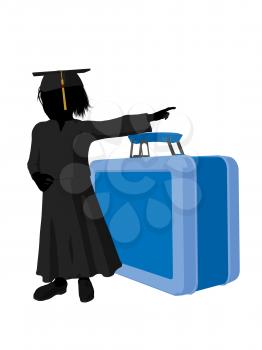 Royalty Free Clipart Image of a Graduate Beside a Large Lunchbox