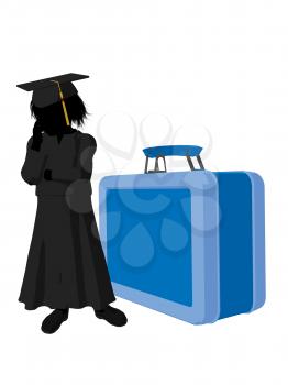 Royalty Free Clipart Image of a Graduate Beside a Large Lunchbox