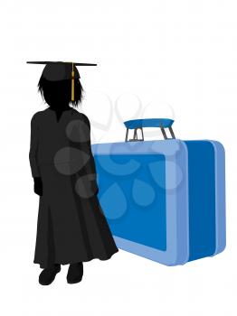 Royalty Free Clipart Image of a Graduate Beside a Large Lunchbox