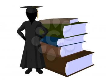 Royalty Free Clipart Image of a Graduate With a Pile of Books