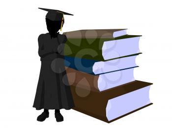 Royalty Free Clipart Image of a Graduate With a Pile of Books