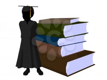 Royalty Free Clipart Image of a Graduate With a Pile of Books