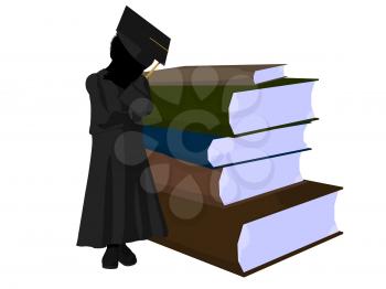 Royalty Free Clipart Image of a Graduate With a Pile of Books