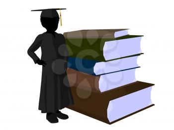 Royalty Free Clipart Image of a Graduate With a Pile of Books