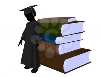 Royalty Free Clipart Image of a Graduate With a Pile of Books