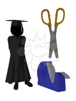 Royalty Free Clipart Image of a Graduate With Scissors and Tape