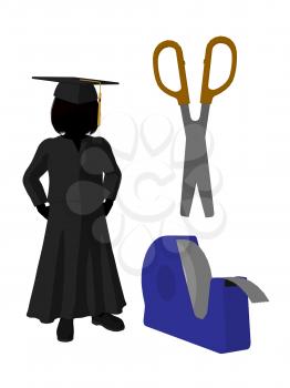 Royalty Free Clipart Image of a Graduate With Scissors and Tape