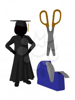 Royalty Free Clipart Image of a Graduate With Scissors and Tape