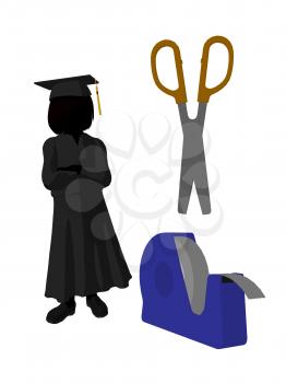 Royalty Free Clipart Image of a Graduate With Scissors and Tape