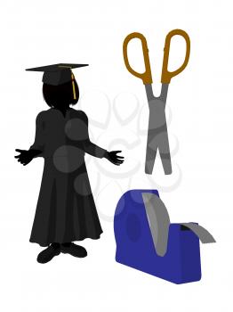 Royalty Free Clipart Image of a Graduate With Scissors and Tape