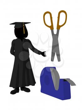 Royalty Free Clipart Image of a Graduate With Scissors and Tape