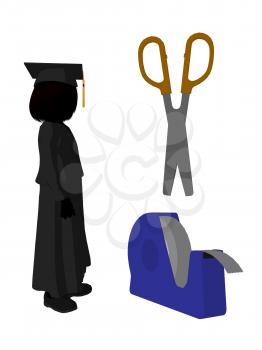 Royalty Free Clipart Image of a Graduate With Scissors and Tape