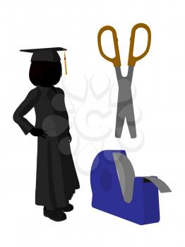 Royalty Free Clipart Image of a Graduate With Scissors and Tape