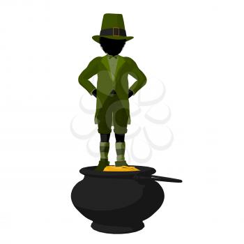 Royalty Free Clipart Image of a Leprechaun and Pot of Gold